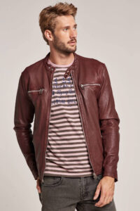 mens maroon genuine leather bomber jacket