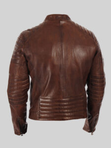 Men's Neato Brown Waxed Leather Biker Jacket - Mauve Tree - Image 3