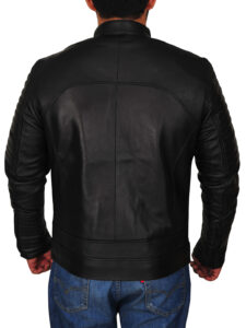 Mens Padded Sleeve Moto Leather Jacket - Mauve Tree - Image 2