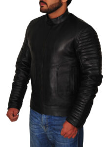 Mens Padded Sleeve Moto Leather Jacket - Mauve Tree - Image 6
