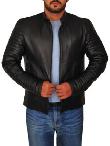 Mens Padded Sleeve Moto Leather Jacket - Mauve Tree