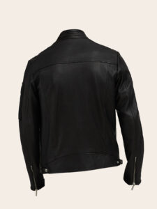 Men's Real Leather Black Biker Jacket - Mauve Tree - Image 3