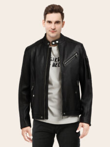 Men's Real Leather Black Biker Jacket - Mauve Tree - Image 2