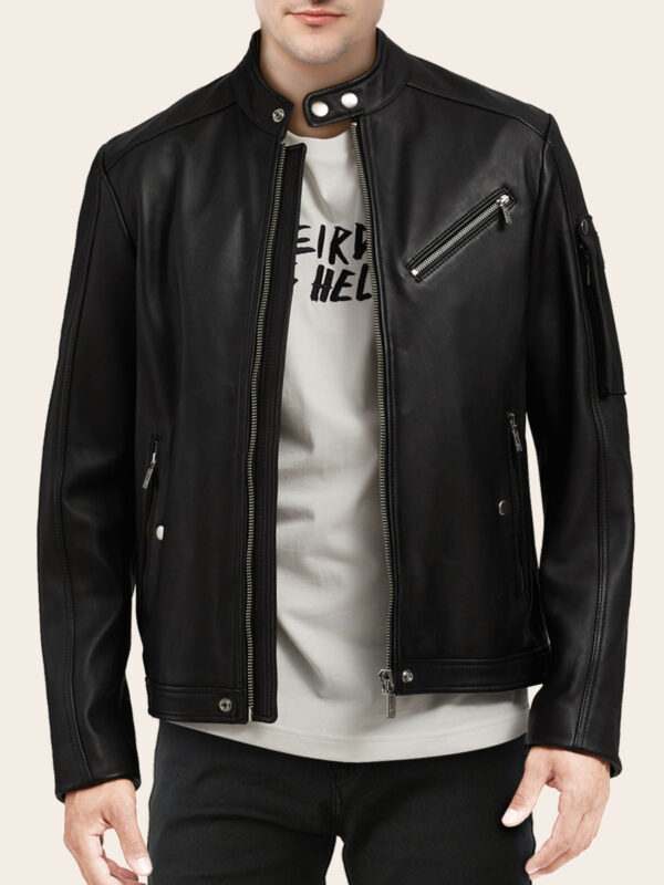 Men's Real Leather Black Biker Jacket - Mauve Tree