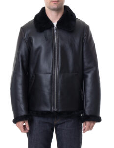 Men's Sheepskin B3 Jacket In Black - Mauve Tree