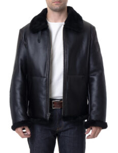 Men's Sheepskin B3 Jacket In Black - Mauve Tree - Image 2