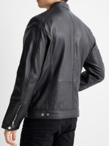 Mens Top Stiched Black Biker  Leather Jacket - Mauve Tree - Image 2