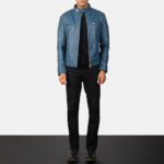 Men Yale Blue Leather Jacket - Mauve Tree