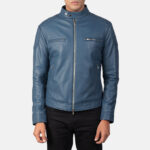 Men Yale Blue Leather Jacket - Mauve Tree - Image 3