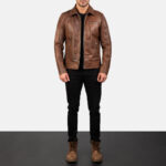 Men Brown Leather Biker Jacket - Mauve Tree