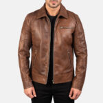 Men Brown Leather Biker Jacket - Mauve Tree - Image 4
