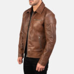 Men Brown Leather Biker Jacket - Mauve Tree - Image 5