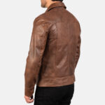 Men Brown Leather Biker Jacket - Mauve Tree - Image 2