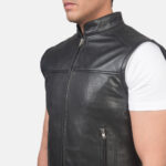Men Black Motorcycle Vest - Mauve Tree - Image 6