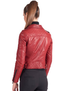 Perfecto Red Biker Genuine Leather Jacket For Women - Image 3