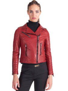 Perfecto Red Biker Genuine Leather Jacket For Women