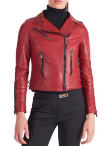 Perfecto Red Biker Genuine Leather Jacket For Women - Image 2