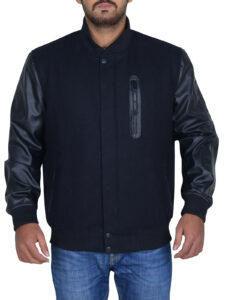 Casual Black Wool & Leather Jacket - Image 5
