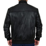Rib Knitted Black Leather Jacket - Image 2