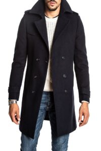 Men Royal Blue Wool Double Breasted Coat