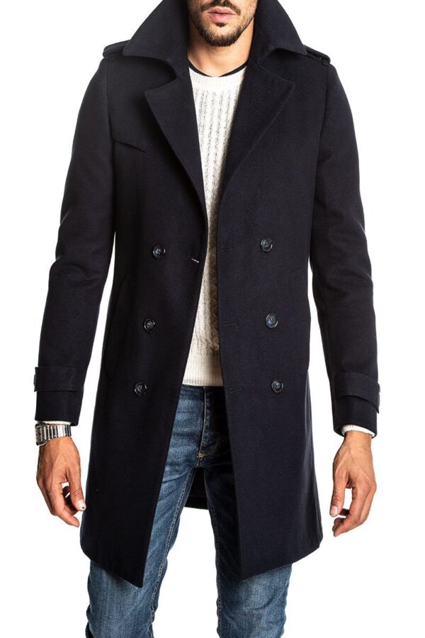 Men Royal Blue Wool Double Breasted Coat