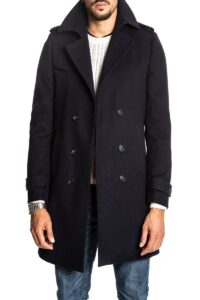 Men Royal Blue Wool Double Breasted Coat - Image 4