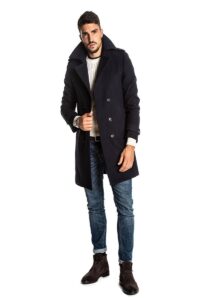 Men Royal Blue Wool Double Breasted Coat - Image 8