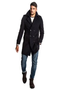 Men Royal Blue Wool Double Breasted Coat - Image 7
