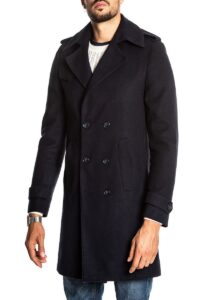 Men Royal Blue Wool Double Breasted Coat - Image 3