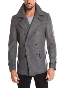 Men Grey Long Pea Coat - Mauve Tree - Image 3