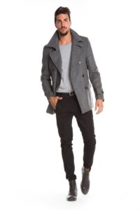 Men Grey Long Pea Coat - Mauve Tree