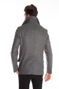 Men Grey Long Pea Coat - Mauve Tree - Image 2