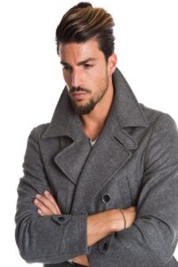 Men Grey Long Pea Coat - Mauve Tree - Image 4