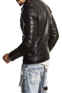 Men Raven Black Biker Leather Jacket - Image 4