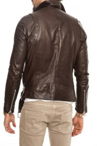Men Pecan Brown Biker Leather Jacket - Image 2