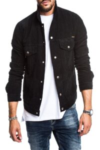 Men Black Shirt Cotton Jacket