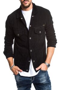 Men Black Shirt Cotton Jacket - Image 3