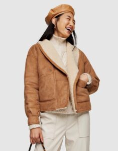 Nutty Brown Faux Shearling Leather Jacket - Mauve Tree