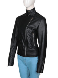 Simple Women Black Leather Jacket - Image 4