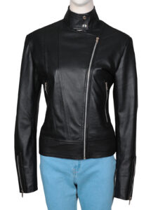 Simple Women Black Leather Jacket - Image 3