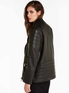 Over Sized Style Womens Black Faux Leather Jacket - Image 2