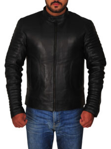 Mens Padded Sleeve Moto Leather Jacket - Mauve Tree - Image 3