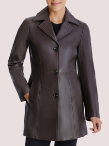 Petite Button Down Leather Coat - Mauve Tree