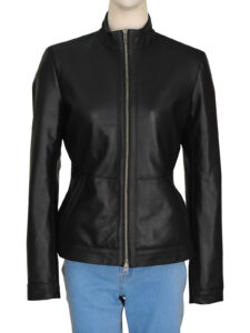 Plain Black Girl Leather Jacket