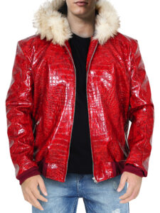 Red Crocodile Leather Jacket - Mauve Tree
