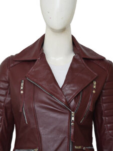 Women Maroon Leather Jacket - Image 4