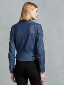 Women Royal Blue Leather Jacket - Mauve Tree - Image 2