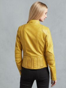 Women Bright Yellow Leather Jacket - Image 2