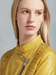 Women Bright Yellow Leather Jacket - Image 4