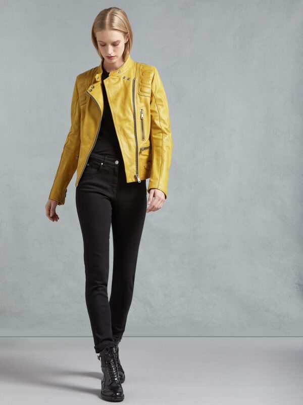 Women Bright Yellow Leather Jacket